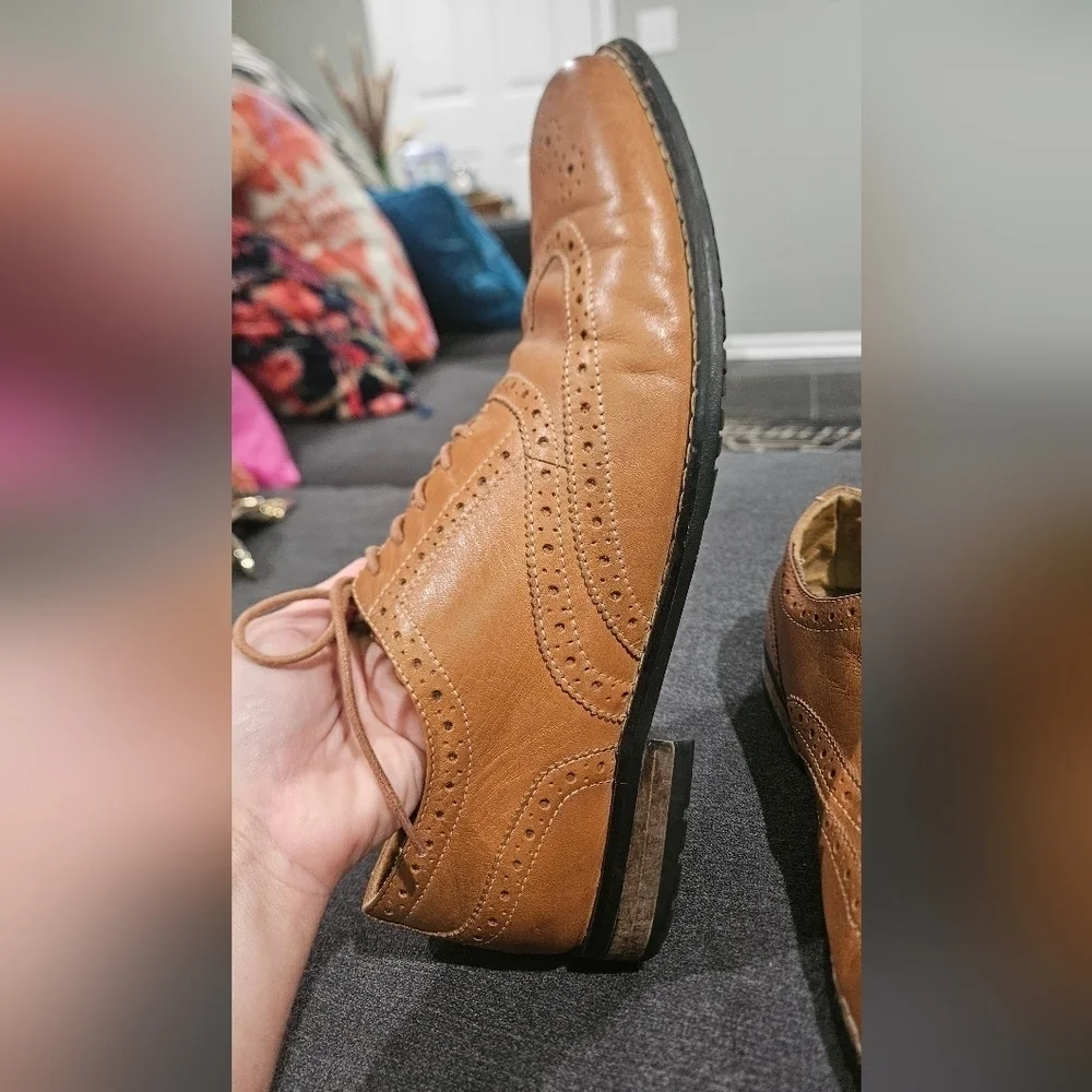 NUNN BUSH Leather TJ Wingtip Oxford Dress Shoes In Cognac. Size 11
